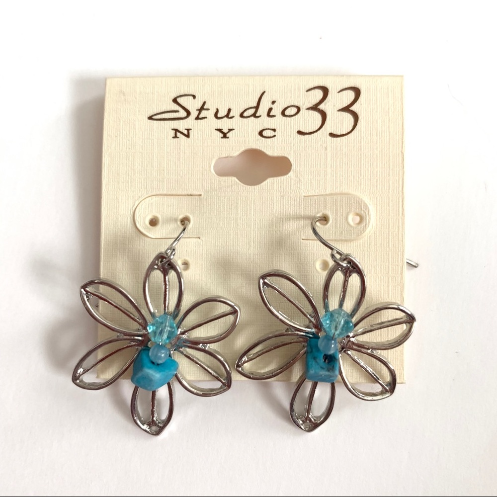 Anthro inspired Flower Wire Drop Earrings